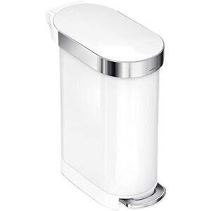 12 Gallon Step Trash Can White Stainless Steel Slim Kitchen Bin Hands Free 45L